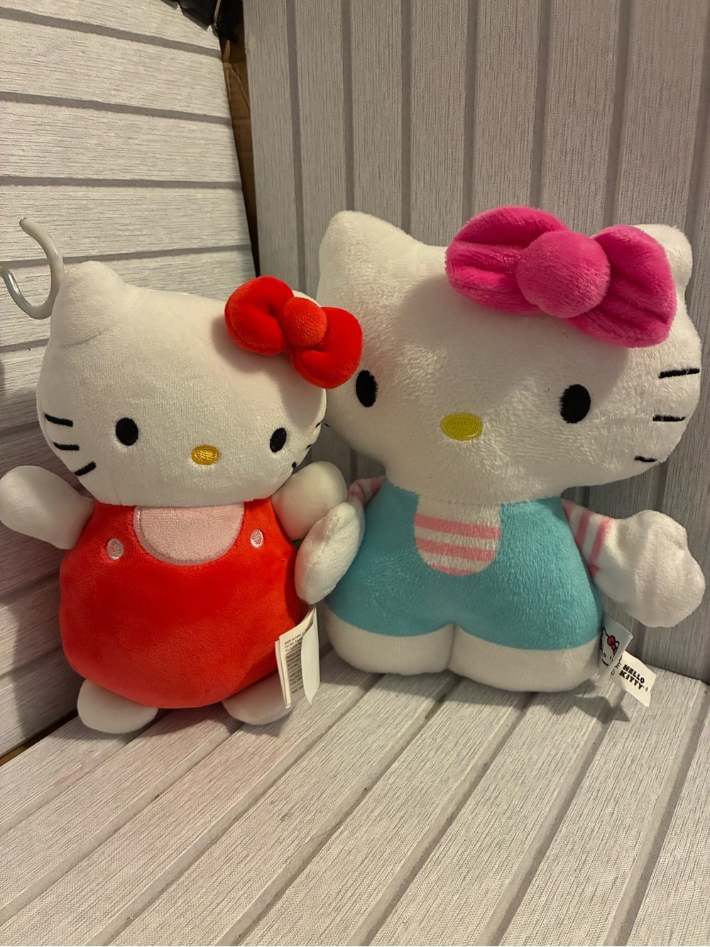 Hello Kitty Plush Duo in White with Red and Pink Bows